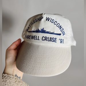 VINTAGE 1991 Battleship Wisconsin Farewell Cruise White Navy Vintage Style Hat